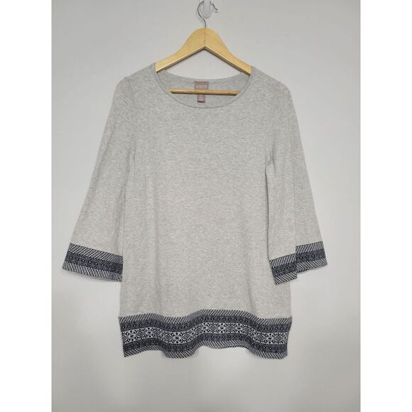Chico's Tops - Chico's 0 Women's Heather Grey 3/4th Sleeve Size Small Geometric‎ Trim